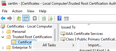 Import trusted root certificate.