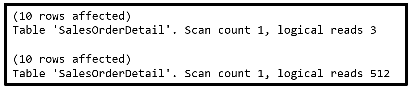 SET STATISTICS IO for the YEAR function example