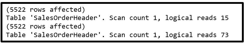 SET STATISTCIS IO for the SalesOrderHeader table and a DATEADD function