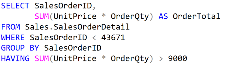 SELECT Statement using GROUP BY and HAVING. Using group by having statements.