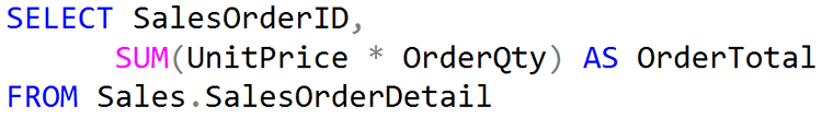 SQL Results and Aggregate Function from Sales.SalesOrderDetail
group by having statements