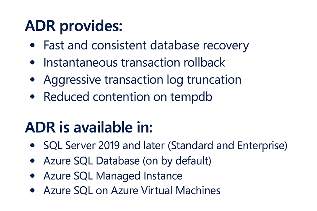 Accelerated Database Recovery list of features