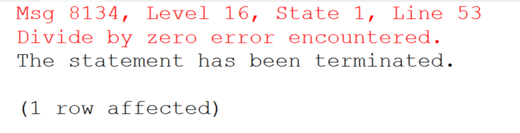 Message 8134: Divide by Zero Error encountered.