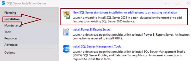 SQL Server Installation Center.