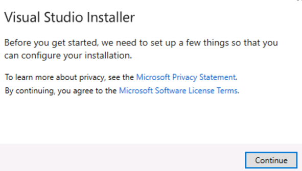 SSMS 22 now uses the Visual Studio Installer, click Continue.