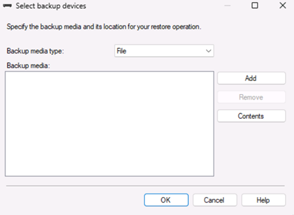 Select backup device dialog box, and then select the Add button.
