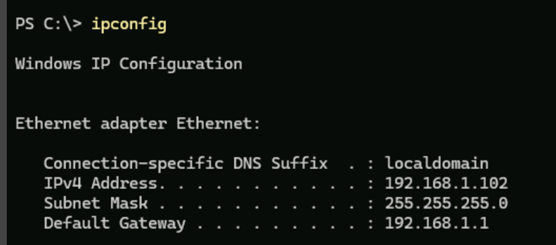 Run IPconfig to locate local address