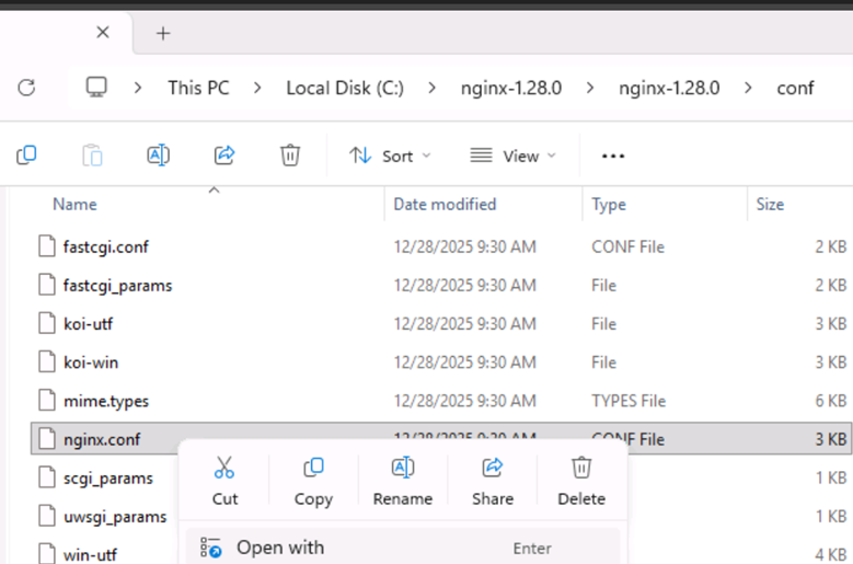 Locate the nginx.conf file