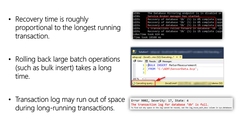 Recovery time is proportional to the longest running transaction