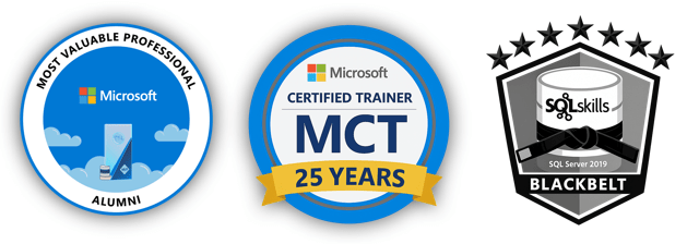 MVP Alumni, Microsoft Certified Trainer (MCT), SQL Skills Blackbelt