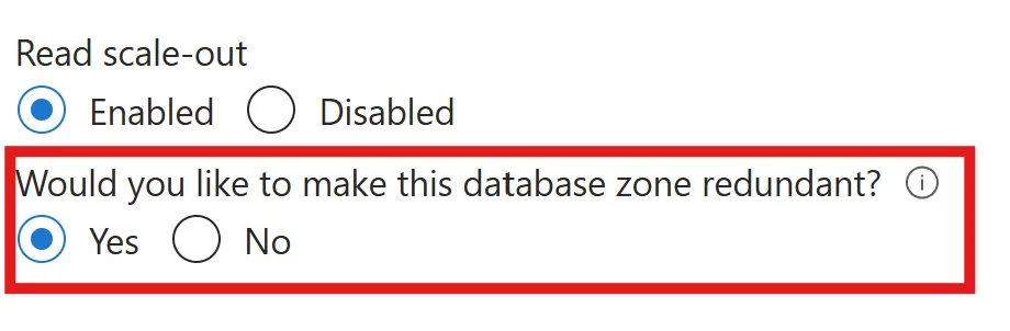 Zone Redundancy radio buttons.