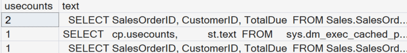 Results of the sys.dm_exec_cached_plans