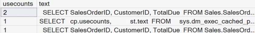 Results of the sys.dm_exec_cached_plans