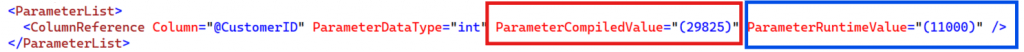 The XML version of the plan shows the plan was complied with the value of 29825 and ran with the value of 11000