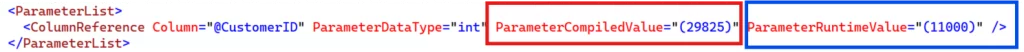 The XML version of the plan shows the plan was complied with the value of 29825 and ran with the value of 11000